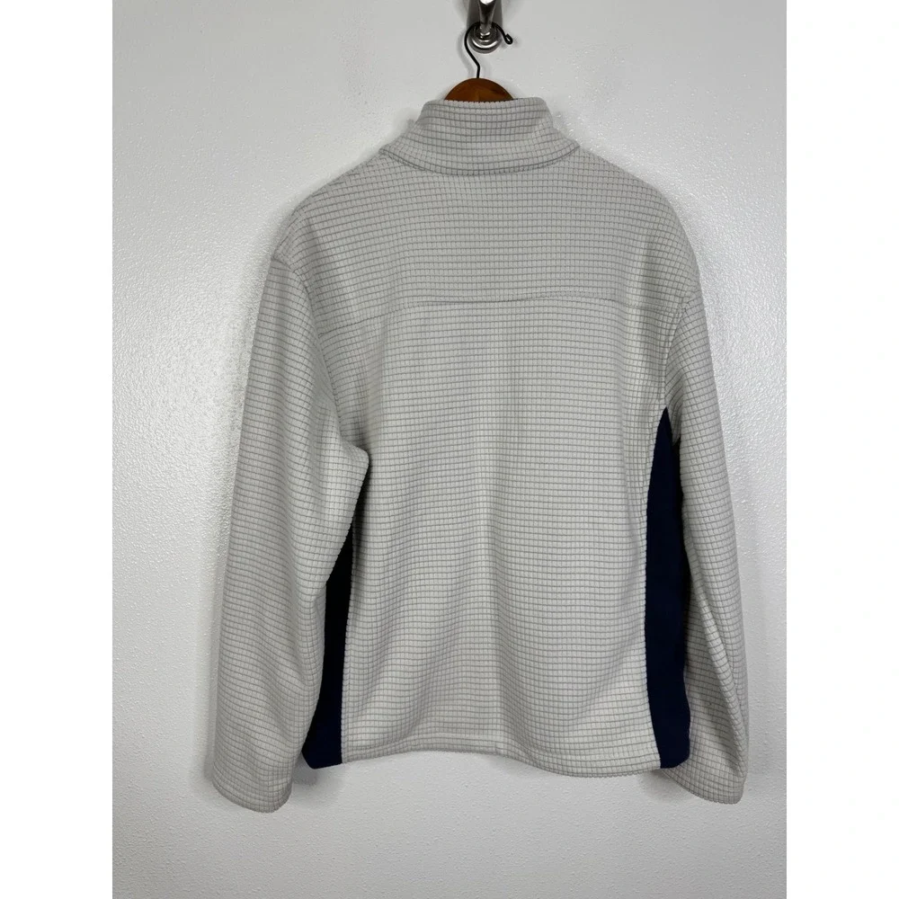 New Balance Mens Grid Waffle Fleece Full Zip Jacket Cream Navy Blue Size M